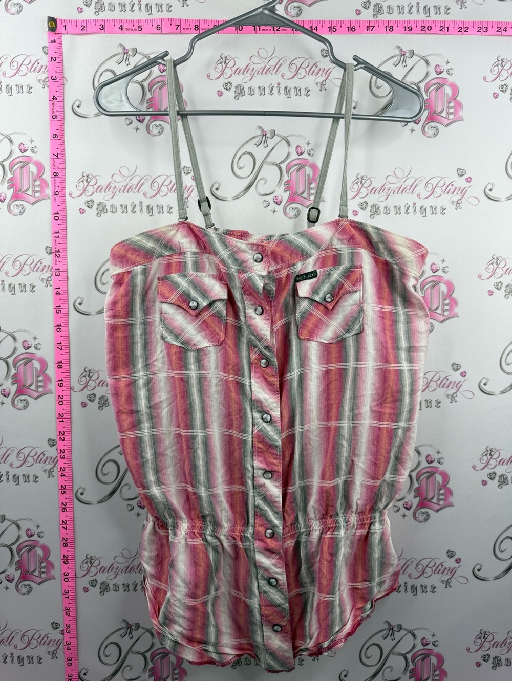 SOUTHERN THREAD tank top Striped Pink Button-Front Cami with Adjustable Straps